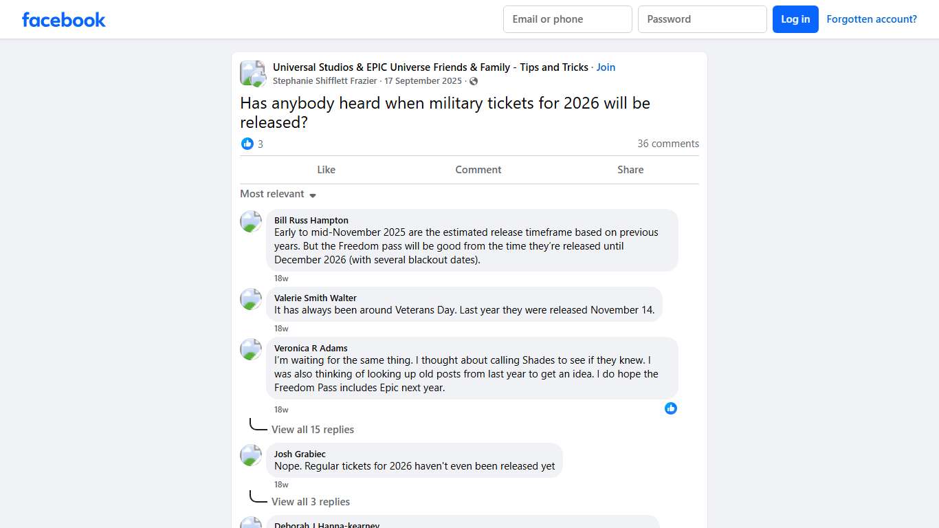 Universal Studios & EPIC Universe Friends & Family - Tips and Tricks | Has anybody heard when military tickets for 2026 will be released | Facebook